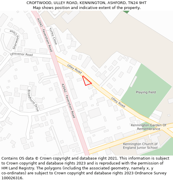 CROFTWOOD, ULLEY ROAD, KENNINGTON, ASHFORD, TN24 9HT: Location map and indicative extent of plot