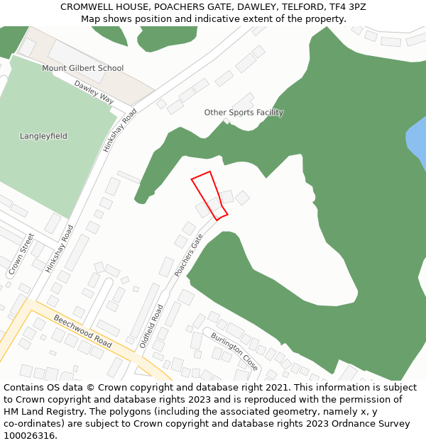 CROMWELL HOUSE, POACHERS GATE, DAWLEY, TELFORD, TF4 3PZ: Location map and indicative extent of plot