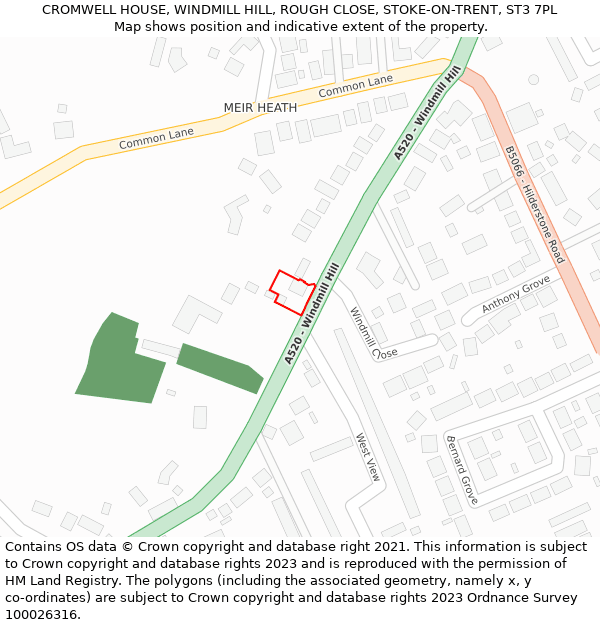 CROMWELL HOUSE, WINDMILL HILL, ROUGH CLOSE, STOKE-ON-TRENT, ST3 7PL: Location map and indicative extent of plot