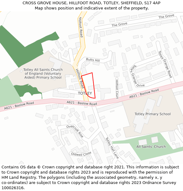 CROSS GROVE HOUSE, HILLFOOT ROAD, TOTLEY, SHEFFIELD, S17 4AP: Location map and indicative extent of plot