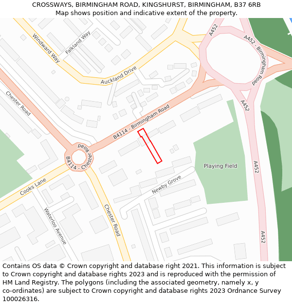 CROSSWAYS, BIRMINGHAM ROAD, KINGSHURST, BIRMINGHAM, B37 6RB: Location map and indicative extent of plot