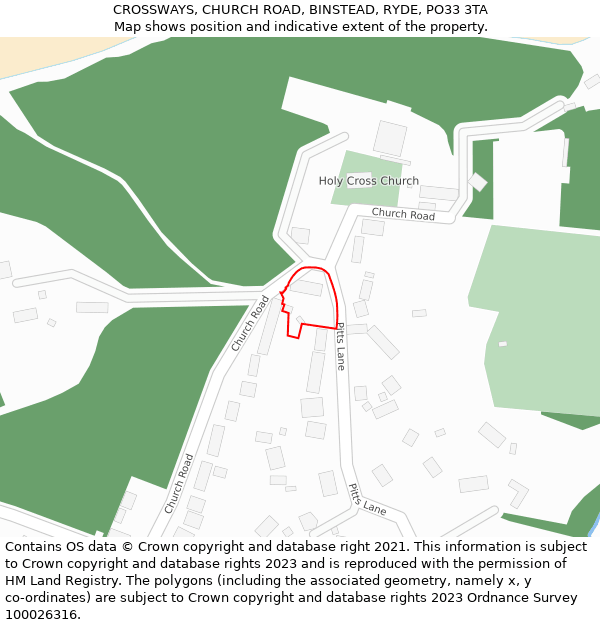 CROSSWAYS, CHURCH ROAD, BINSTEAD, RYDE, PO33 3TA: Location map and indicative extent of plot