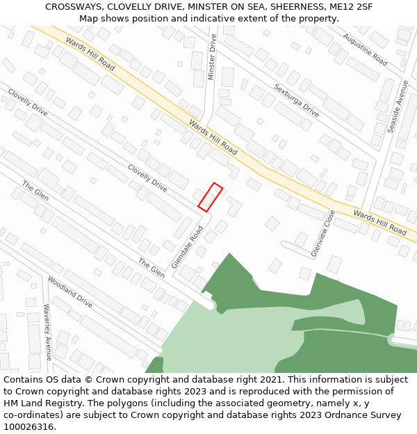 CROSSWAYS, CLOVELLY DRIVE, MINSTER ON SEA, SHEERNESS, ME12 2SF: Location map and indicative extent of plot