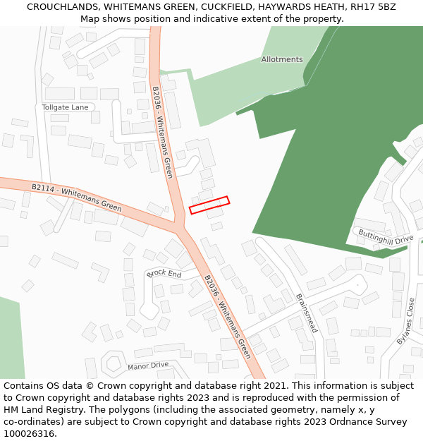 CROUCHLANDS, WHITEMANS GREEN, CUCKFIELD, HAYWARDS HEATH, RH17 5BZ: Location map and indicative extent of plot