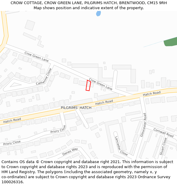 CROW COTTAGE, CROW GREEN LANE, PILGRIMS HATCH, BRENTWOOD, CM15 9RH: Location map and indicative extent of plot