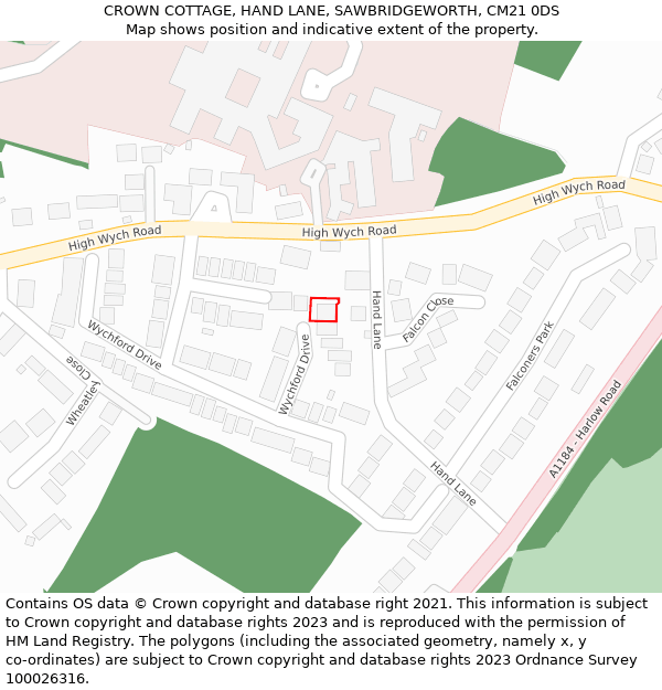 CROWN COTTAGE, HAND LANE, SAWBRIDGEWORTH, CM21 0DS: Location map and indicative extent of plot