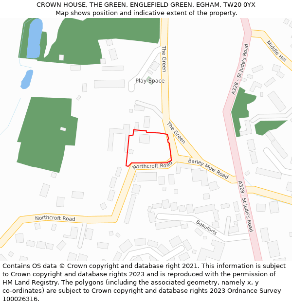 CROWN HOUSE, THE GREEN, ENGLEFIELD GREEN, EGHAM, TW20 0YX: Location map and indicative extent of plot