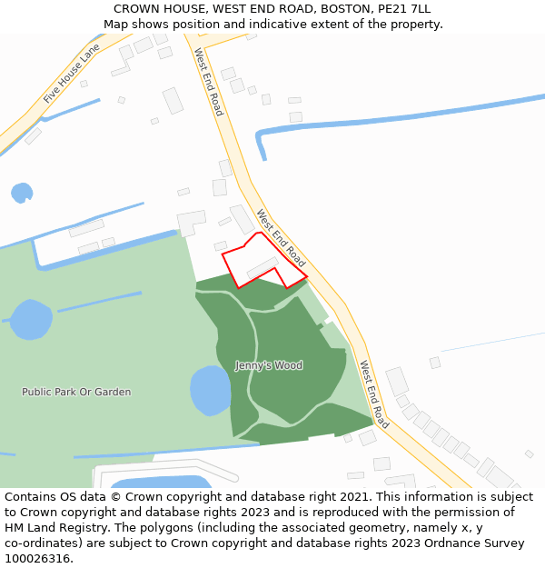 CROWN HOUSE, WEST END ROAD, BOSTON, PE21 7LL: Location map and indicative extent of plot