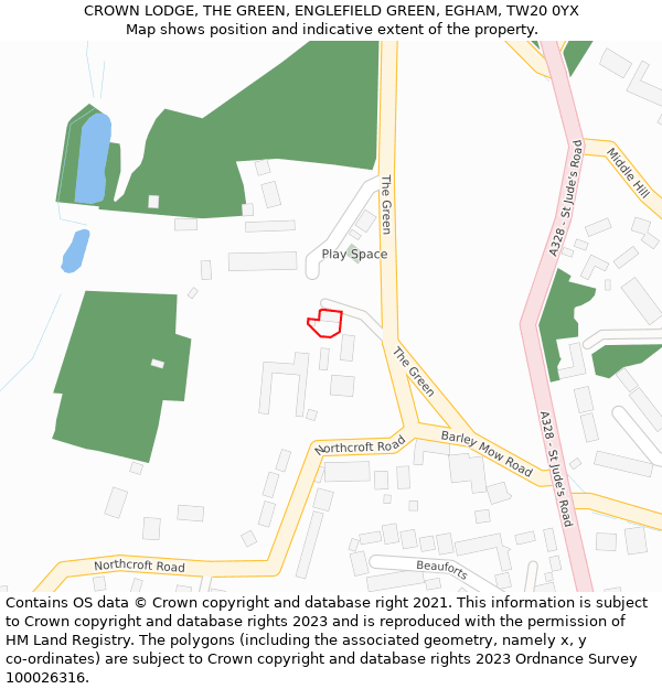 CROWN LODGE, THE GREEN, ENGLEFIELD GREEN, EGHAM, TW20 0YX: Location map and indicative extent of plot