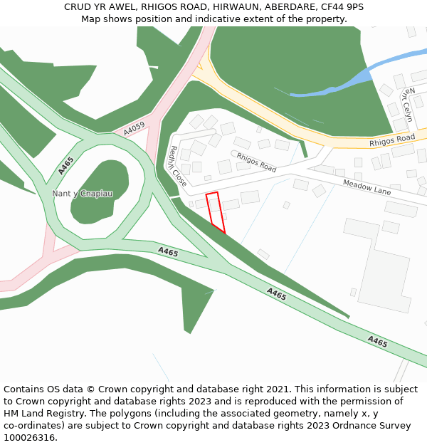 CRUD YR AWEL, RHIGOS ROAD, HIRWAUN, ABERDARE, CF44 9PS: Location map and indicative extent of plot