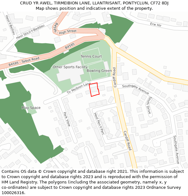 CRUD YR AWEL, TIRMEIBION LANE, LLANTRISANT, PONTYCLUN, CF72 8DJ: Location map and indicative extent of plot