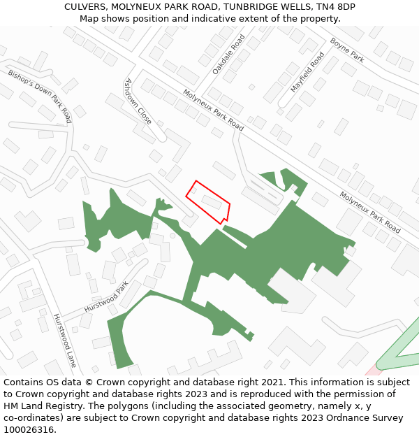 CULVERS, MOLYNEUX PARK ROAD, TUNBRIDGE WELLS, TN4 8DP: Location map and indicative extent of plot