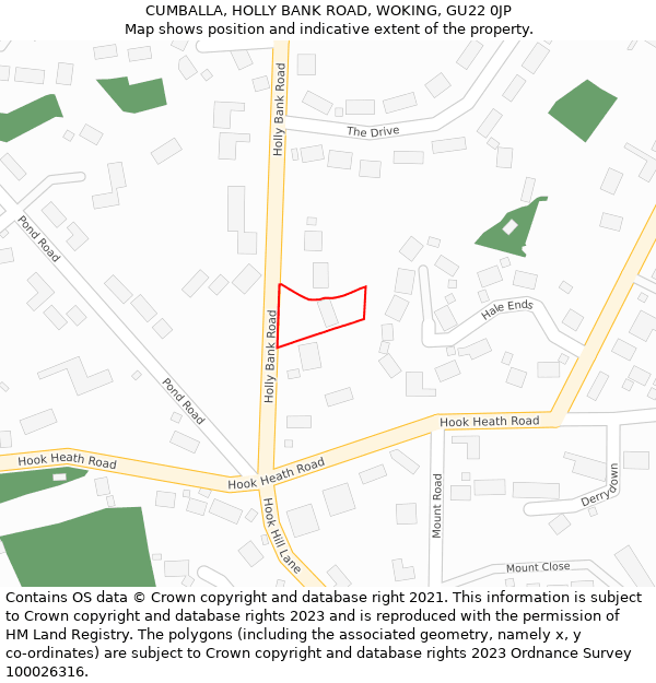 CUMBALLA, HOLLY BANK ROAD, WOKING, GU22 0JP: Location map and indicative extent of plot