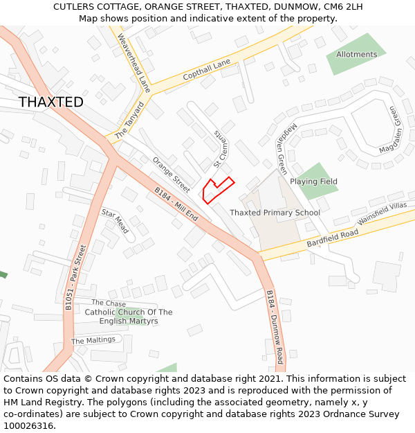 CUTLERS COTTAGE, ORANGE STREET, THAXTED, DUNMOW, CM6 2LH: Location map and indicative extent of plot