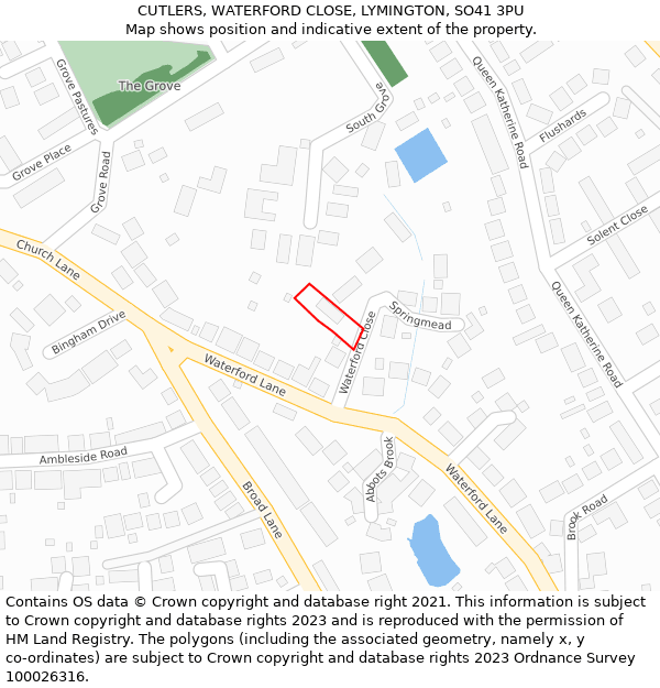 CUTLERS, WATERFORD CLOSE, LYMINGTON, SO41 3PU: Location map and indicative extent of plot