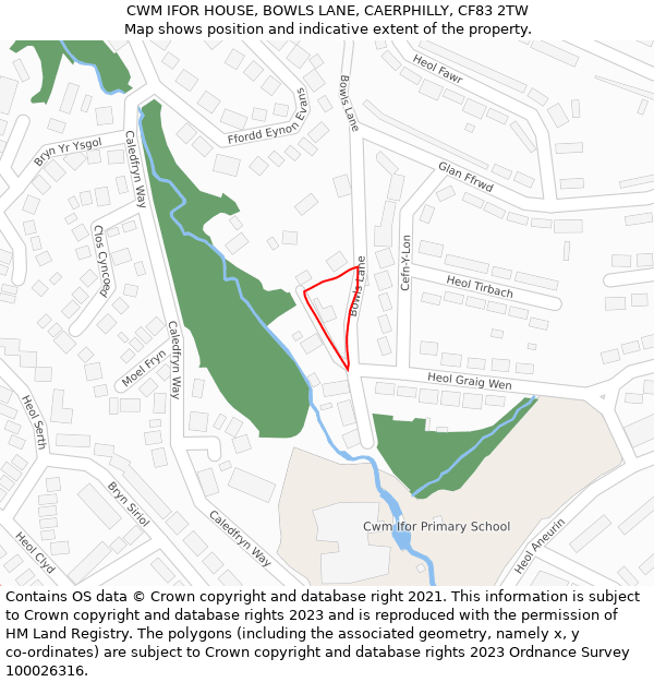 CWM IFOR HOUSE, BOWLS LANE, CAERPHILLY, CF83 2TW: Location map and indicative extent of plot