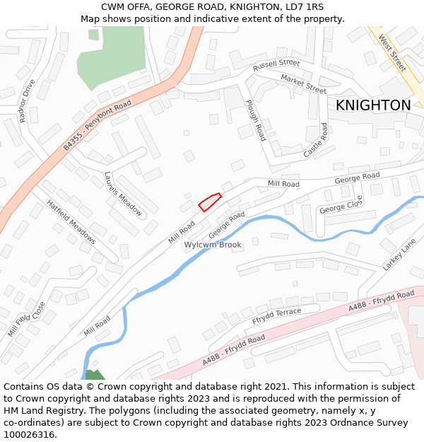 CWM OFFA, GEORGE ROAD, KNIGHTON, LD7 1RS: Location map and indicative extent of plot