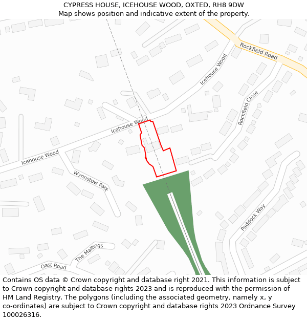 CYPRESS HOUSE, ICEHOUSE WOOD, OXTED, RH8 9DW: Location map and indicative extent of plot