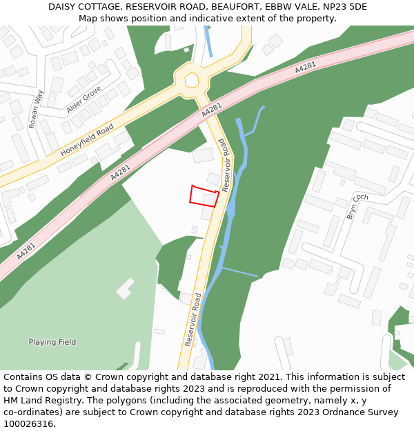 DAISY COTTAGE, RESERVOIR ROAD, BEAUFORT, EBBW VALE, NP23 5DE: Location map and indicative extent of plot