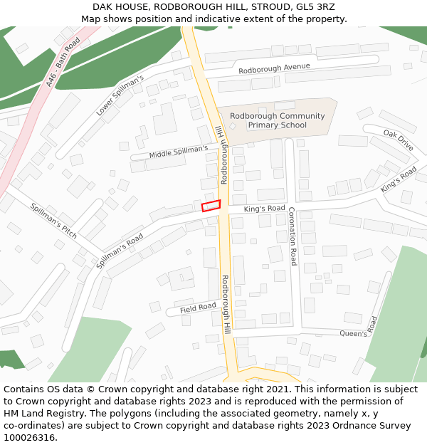 DAK HOUSE, RODBOROUGH HILL, STROUD, GL5 3RZ: Location map and indicative extent of plot