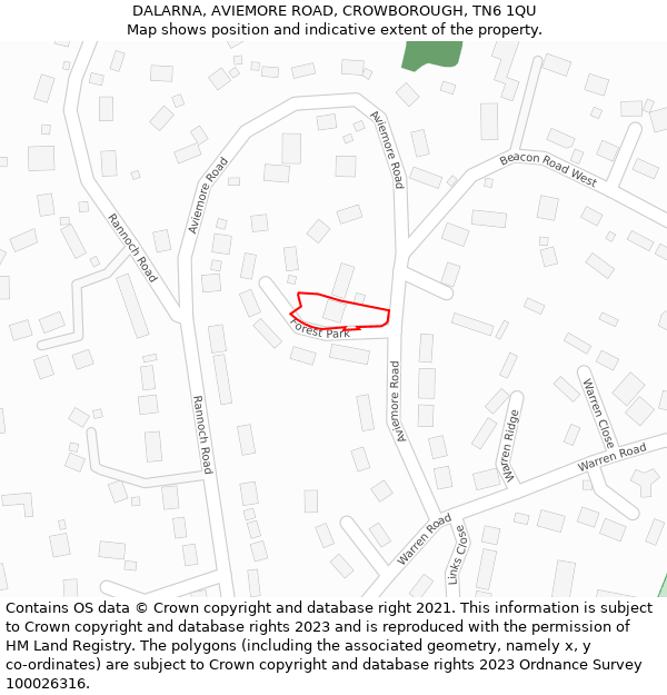DALARNA, AVIEMORE ROAD, CROWBOROUGH, TN6 1QU: Location map and indicative extent of plot