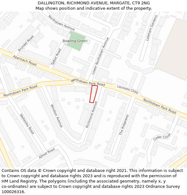 DALLINGTON, RICHMOND AVENUE, MARGATE, CT9 2NG: Location map and indicative extent of plot