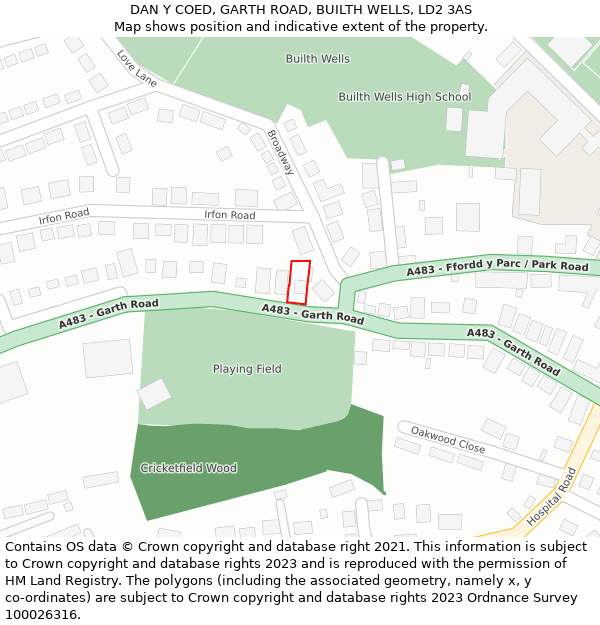 DAN Y COED, GARTH ROAD, BUILTH WELLS, LD2 3AS: Location map and indicative extent of plot