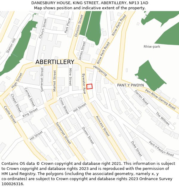 DANESBURY HOUSE, KING STREET, ABERTILLERY, NP13 1AD: Location map and indicative extent of plot