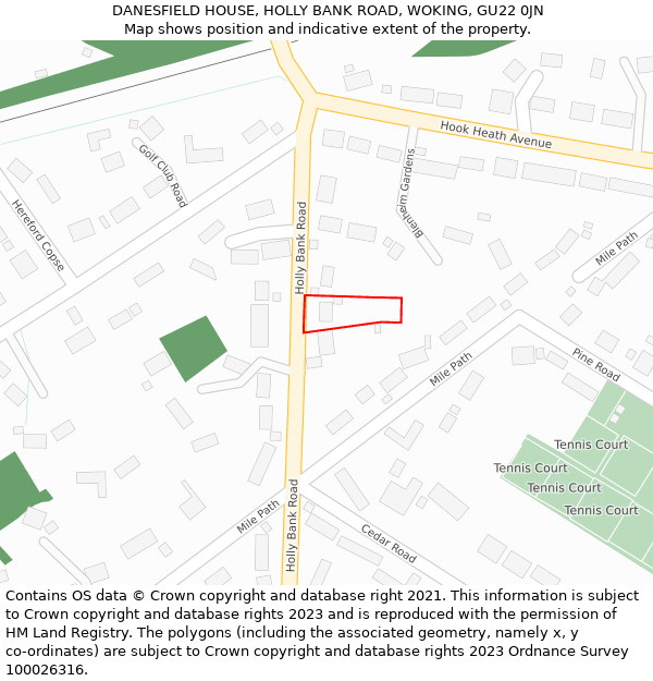 DANESFIELD HOUSE, HOLLY BANK ROAD, WOKING, GU22 0JN: Location map and indicative extent of plot