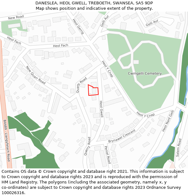 DANESLEA, HEOL GWELL, TREBOETH, SWANSEA, SA5 9DP: Location map and indicative extent of plot