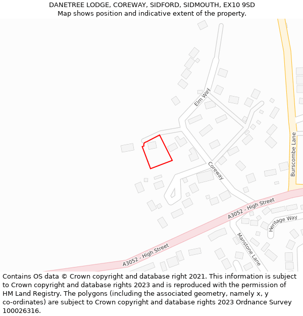 DANETREE LODGE, COREWAY, SIDFORD, SIDMOUTH, EX10 9SD: Location map and indicative extent of plot