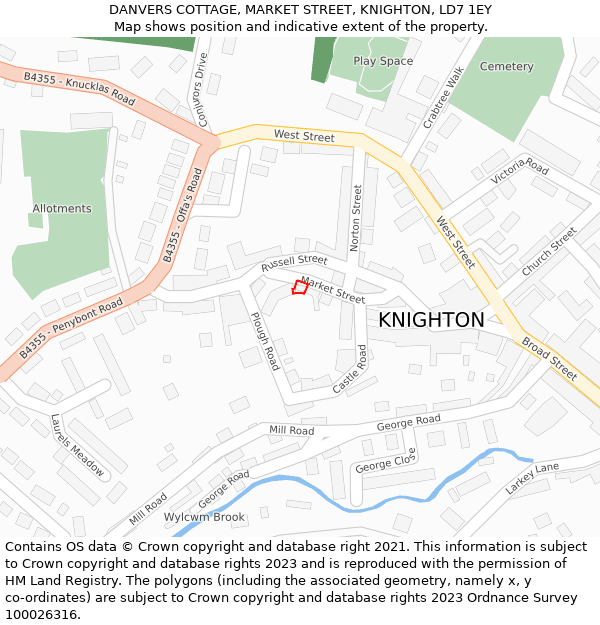 DANVERS COTTAGE, MARKET STREET, KNIGHTON, LD7 1EY: Location map and indicative extent of plot