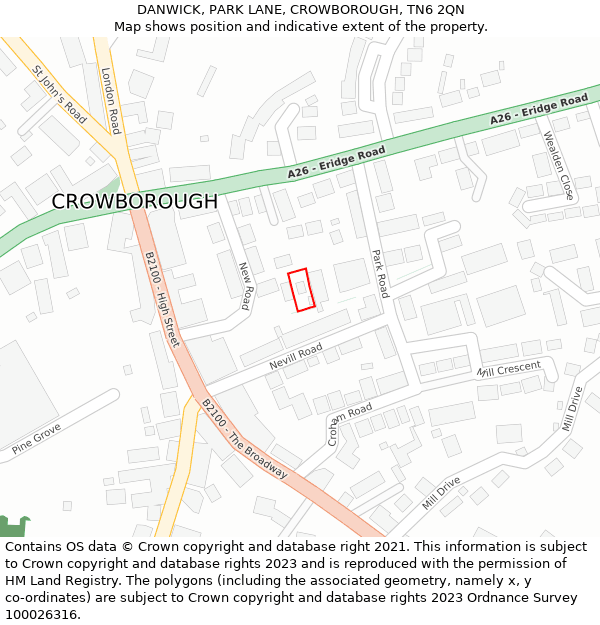 DANWICK, PARK LANE, CROWBOROUGH, TN6 2QN: Location map and indicative extent of plot