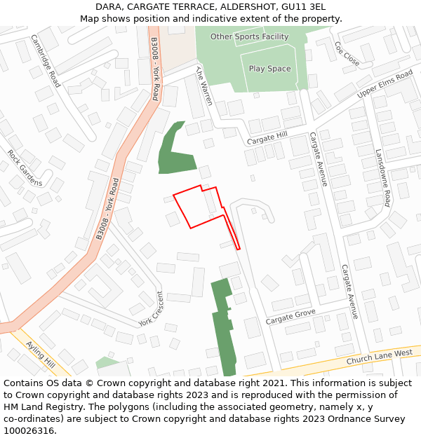 DARA, CARGATE TERRACE, ALDERSHOT, GU11 3EL: Location map and indicative extent of plot