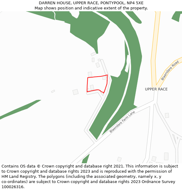 DARREN HOUSE, UPPER RACE, PONTYPOOL, NP4 5XE: Location map and indicative extent of plot
