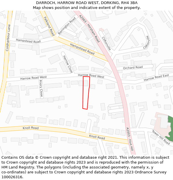 DARROCH, HARROW ROAD WEST, DORKING, RH4 3BA: Location map and indicative extent of plot
