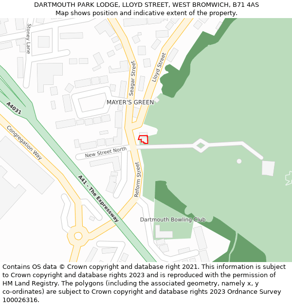 DARTMOUTH PARK LODGE, LLOYD STREET, WEST BROMWICH, B71 4AS: Location map and indicative extent of plot