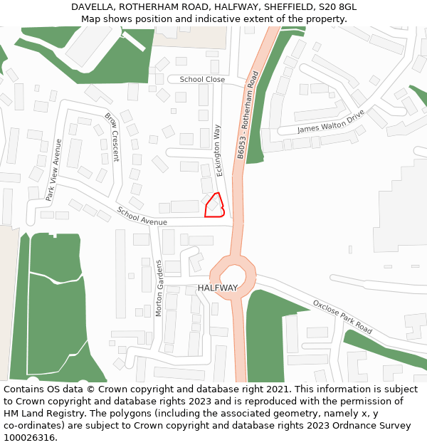 DAVELLA, ROTHERHAM ROAD, HALFWAY, SHEFFIELD, S20 8GL: Location map and indicative extent of plot