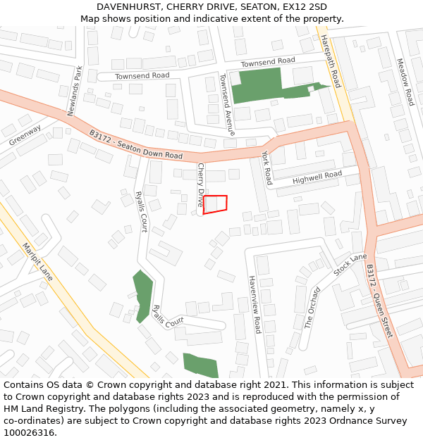 DAVENHURST, CHERRY DRIVE, SEATON, EX12 2SD: Location map and indicative extent of plot