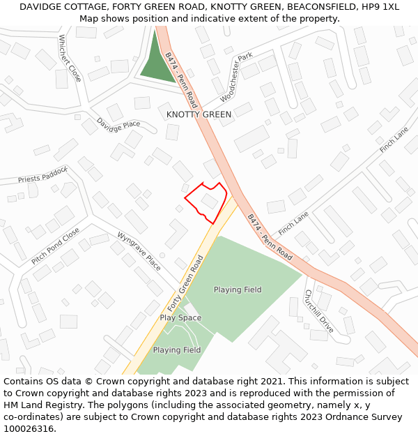 DAVIDGE COTTAGE, FORTY GREEN ROAD, KNOTTY GREEN, BEACONSFIELD, HP9 1XL: Location map and indicative extent of plot