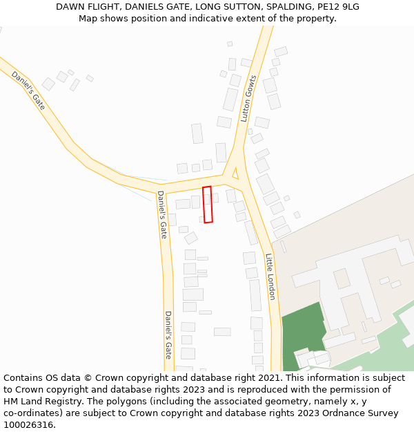 DAWN FLIGHT, DANIELS GATE, LONG SUTTON, SPALDING, PE12 9LG: Location map and indicative extent of plot