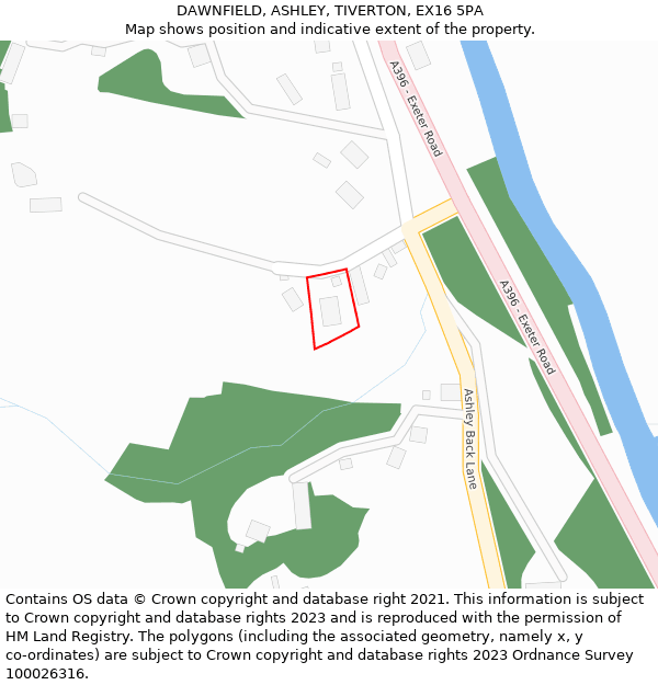 DAWNFIELD, ASHLEY, TIVERTON, EX16 5PA: Location map and indicative extent of plot