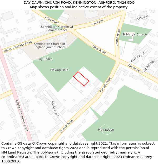 DAY DAWN, CHURCH ROAD, KENNINGTON, ASHFORD, TN24 9DQ: Location map and indicative extent of plot