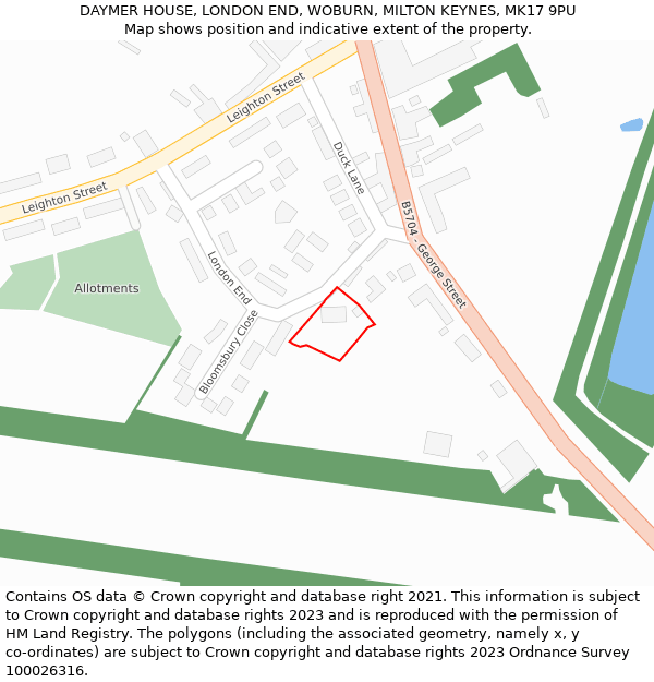 DAYMER HOUSE, LONDON END, WOBURN, MILTON KEYNES, MK17 9PU: Location map and indicative extent of plot