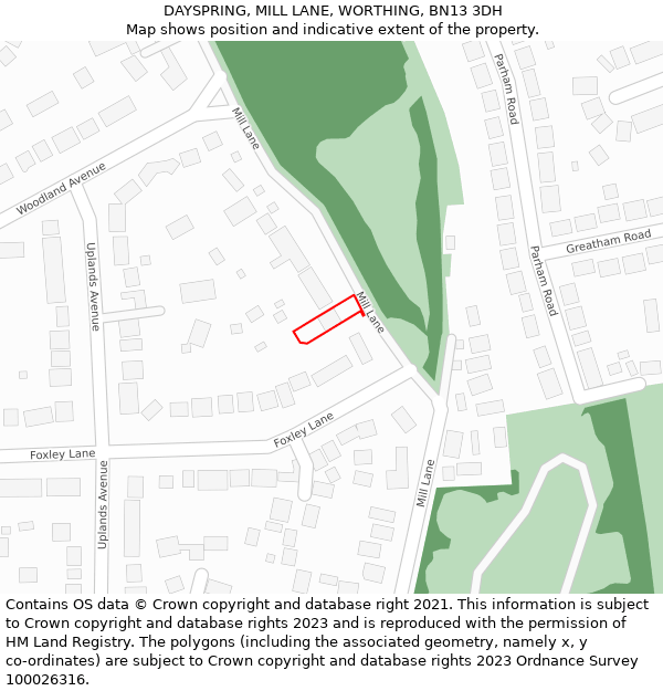 DAYSPRING, MILL LANE, WORTHING, BN13 3DH: Location map and indicative extent of plot