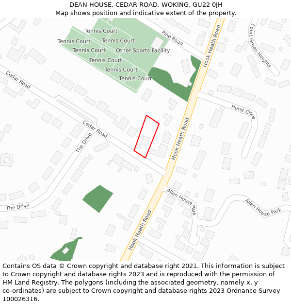 DEAN HOUSE, CEDAR ROAD, WOKING, GU22 0JH: Location map and indicative extent of plot