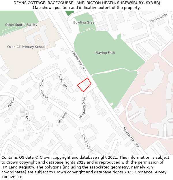 DEANS COTTAGE, RACECOURSE LANE, BICTON HEATH, SHREWSBURY, SY3 5BJ: Location map and indicative extent of plot