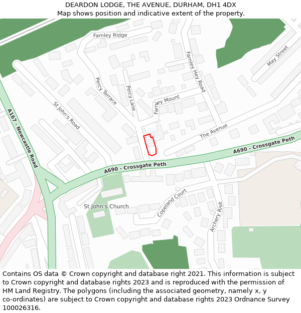 DEARDON LODGE, THE AVENUE, DURHAM, DH1 4DX: Location map and indicative extent of plot