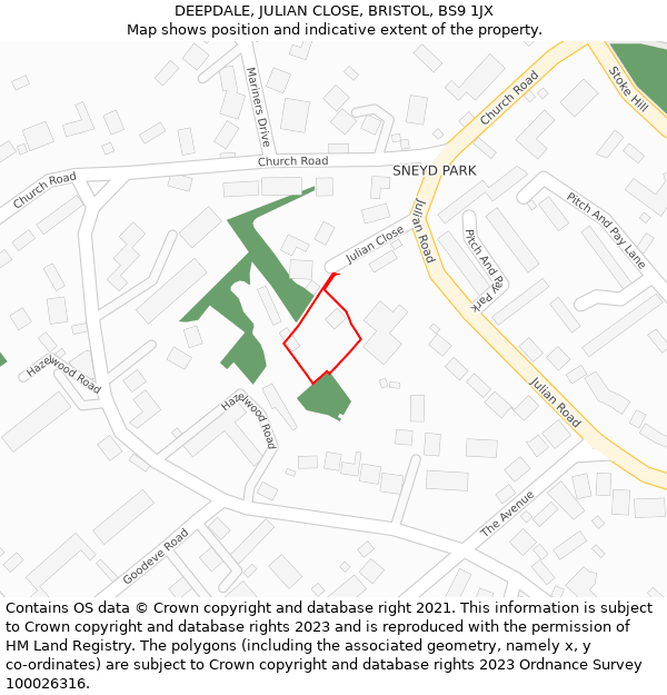 DEEPDALE, JULIAN CLOSE, BRISTOL, BS9 1JX: Location map and indicative extent of plot