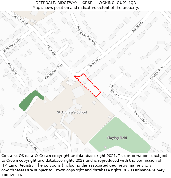 DEEPDALE, RIDGEWAY, HORSELL, WOKING, GU21 4QR: Location map and indicative extent of plot